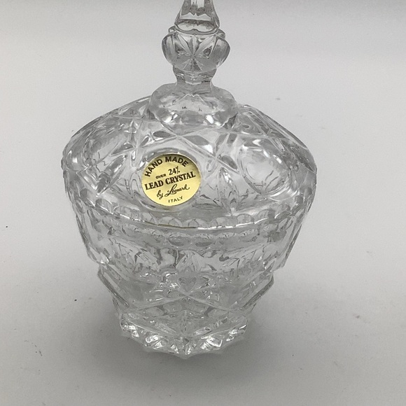 Vintage Leonard Handmade Lead Crystal Covered Sugar, Creamer and Tray Set - Picture 4 of 16